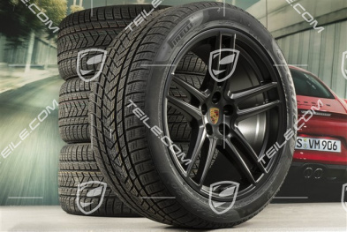 20" "Macan Turbo" Winterräder Satz, Felgen 9J x 20 ET26 + 10J x 20 ET19 + Pirelli Winterreifen 265/45 R20 + 295/40 R20, schwarz seidenmatt, mit RDK-Sensoren