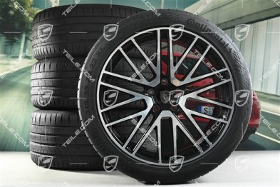22" Koła letnie 911 Turbo Design, komplet, felgi 10J x 22 ET48 +11,5J x 22 ET61 + opony letnie Continental 285/40 R22 + 315/35 R22, czarny wysoki połysk, z nowego samochodu - około 30km, DOT/rok prod. 2025