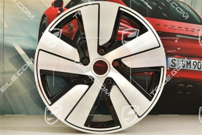 19" Felge Taycan S, 8J x 19 ET50, schwarz hochglanz mit glanzgedrehter Stirnfläche