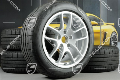 18" Cayman III koła letnie, komplet, felgi 8J x 18 ET57 + 9,5J x 18 ET49 + NOWE opony letnie Pirelli P Zero 235/45 R18 + 265/45 R18