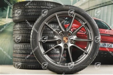 20-inch Carrera S (III) summer wheel set, rims 8,5J x 20 ET51 + 11J x 20 ET70 + NEW Pirelli summer tyres 245/35 ZR20 + 295/30 ZR20, Platinium satin matt, with TPMS