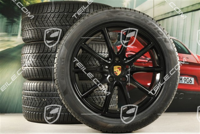 20" koła zimowe Cayenne Design, komplet, felgi 9J x 20 ET50 + 10,5J x 20 ET64 +NOWE opony zimowe Pirelli 275/45 R20 + 305/40 R20, z czujnikami ciśnienia, czarny wysoki połysk
