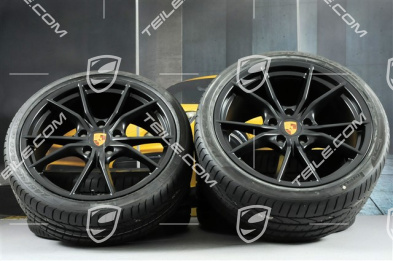 20-inch summer wheels set Carrera S IV, rims 8,5 J x 20 ET49 + 11,5 J x 20 ET56 + Pirelli summer tyres 245/35 ZR20 + 305/30 ZR20, with TPMS, Black satin matt