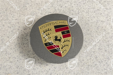Radzierdeckel, konvex, Porsche Wappen farbig, für Carrera Classic Räder, Titan