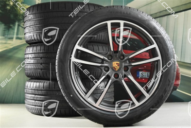 21" koła letnie Cayenne Turbo, komplet, felgi 9,5J x 21 ET46 + 11,0J x 21 ET58 + opony letnie Pirelli P Zero 285/40 R21 + 315/35 R21, z czujnikami ciśnienia, ciemny tytan + polerowane