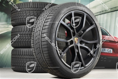 21" koła zimowe Cayenne COUPE Exclusive Design, komplet, felgi 9,5J x 21 ET46 + 11,0J x 21 ET49 + opony zimowe Continental 275/40 R21 + 305/35 R21, z czujnikami ciśnienia, czarny satynowy półmat