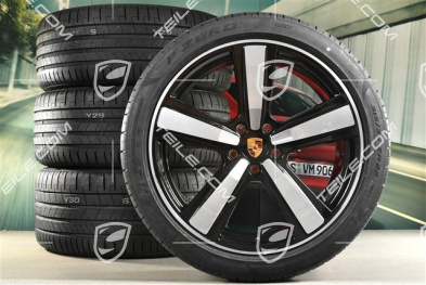 22" Sommerräder Cayenne Exclusive Design Sport, Felgen 10J x 22 ET48 +11,5J x 22 ET61 + Pirelli Sommerreifen 285/40 R22 + 315/35 R22, schwarz hochglanz