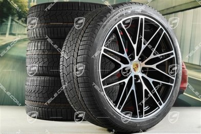 22-inch Macan RS Spyder Design winter wheel set, rims 9J x 22 ET29 + 11J x 22 ET47 + Continental winter tyres 255/40 R22 + 295/35 R22, black high gloss