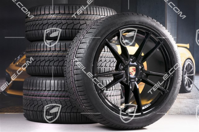 19-/20-inch Carrera winter wheel set, wheel rims 8,5J x 19 ET52 + 11J x 20 ET66 +  Continental winter tyres 235/40 R19 + 295/35 R20, with TPMS, black high gloss