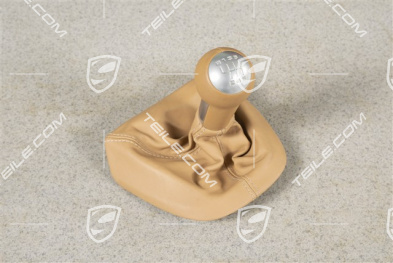 Schalthebelknopf, Sandbeige, Leder / Aluminium, 6-gang schaltgetriebe