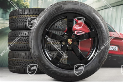 18" "Macan" koła zimowe komplet, felgi 8J x 18 ET21 + 9J x 18 ET21 + opony zimowe Pirelli 235/60 ZR 18 + 255/55 ZR 18, z czujnikami ciśninia, czarny wysoki połysk