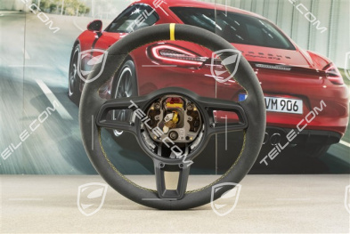 Kierownica sportowa GT, Alcantara, czarna/speed yellow, Pasek Speed yellow na godz. 12