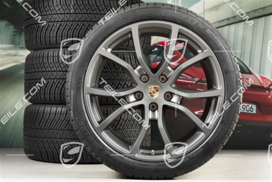 21" Cayenne Exclusive Design Winterräder Satz, Felgen 9,5J x 21 ET46 + 11,0J x 21 ET58 + Michelin Pilot Alpin 5  Winterreifen 275/40 R21 + 305/35 R21, mit RDK-Sensoren, Platinum-Seidenmatt