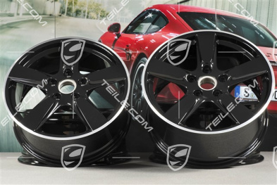 19-inch Cayman S wheel set, 8J x 19 x ET 57 + 9,5J x 19 x ET 45, wheel spokes in black
