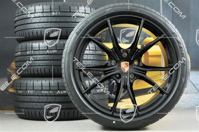 20" Carrera S summer wheels set, rims 8J x 20 ET57 + 10J x 20 ET45 + NEW Pirelli summer tires 235/35 ZR20 + 265/35 ZR20, black (high gloss), with TPMS