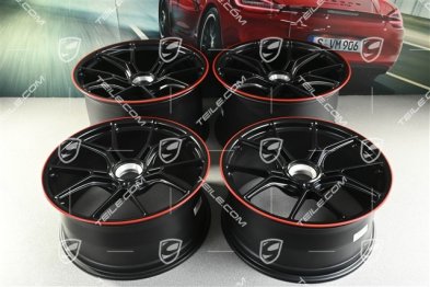 20"+21" GT3 komplet felg, 9,5J x 20 ET46 + 12J x 21 ET45, czarny satynowy półmat + czerwony rant