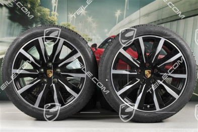 20-inch Taycan Tequipment Design winter wheel set, rims 9J x 20 ET54 + 11J x 20 ET60 + NEW Goodyear winter tyres 245/45 R20 + 285/40 R20, black high gloss