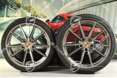 20"+21" koła zimowe Carrera S, komplet, felgi 8,5J x 20 ET53 + 11J x 21 ET66 + NOWE opony zimowe Michelin 245/35 R20 + 295/30 R21, Platinum satynowy mat