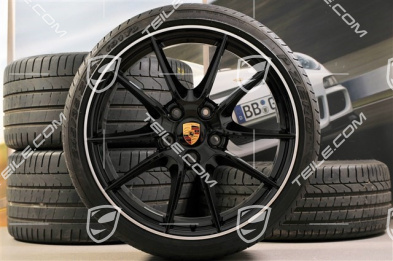Zestaw 20-calowych felg letnich Carrera S III, felgi 8,5J x 20 ET51 + 11J x 20 ET52 + NOWE opony letnie Pirelli P Zero 245/35 ZR20 + 305/30 ZR20, z czujnikami RDK, czarne, wysoki połysk