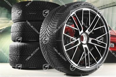20+21" 911 Turbo S koła zimowe, komplet, felgi 8,5J x 20 ET40 + 11,5 x 21 ET62 + NOWE opony zimowe Michelin 245/35 R20 + 315/30 R21, czarny wysoki połysk + frezowana powierzchnia ramion