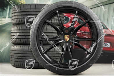 20" Carrera S IV Sommerräder Satz, Felgen 8J x 20 ET57 + 10J x 20 ET45 + NEUE GoodYear Sommerreifen 235/35 ZR20 +265/35 ZR20, schwarz hochglanz, mit RDK-Sensoren