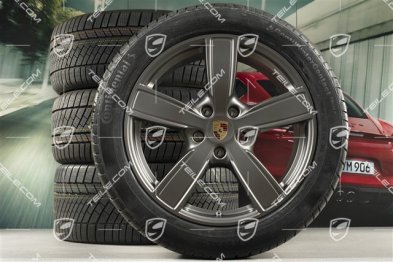20" koła zimowe Cayenne COUPE Sport Classic, komplet, felgi 9J x 20 ET50 + 10,5J x 20 ET55 + opony zimowe Continental 275/45 R20 + 305/40 R20, z czujnikami ciśnienia, Platinum satynowy półmat