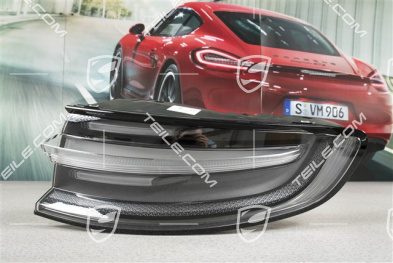 LED lampy tylne, zestaw z blendą klapy, ciemne/czarne, komplet: lewa+prawa+środkowa, czarny napis „PORSCHE"