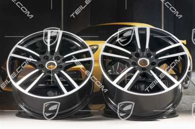 21" Komplet felg Cayenne Turbo, 11J x 21 ET58 + 9,5J x 21 ET46, czarny wysoki połysk