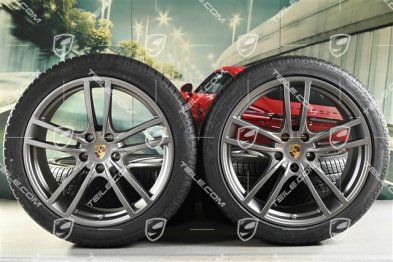21" koła zimowe Cayenne COUPÉ Turbo Design, komplet, felgi 9,5J x 21 ET46 + 11,0J x 21 ET49 + opony zimowe Pirelli 275/40 R21 + 305/35 R21, z czujnikami ciśnienia, platinum satynowy półmat