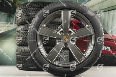 20" koła zimowe Cayenne COUPE Sport Classic, komplet, felgi 9J x 20 ET50 + 10,5J x 20 ET55 + opony zimowe Pirelli 275/45 R20 + 305/40 R20, z czujnikami ciśnienia, Platinum satynowy półmat