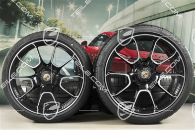 20"+21" Turbo S Exclusive Design Sommerräder Satz, Felgen 9,5J x 20 ET44 + 12J x 21 ET70 + Pirelli Sommerreifen 255/35 R20 + 315/30 R21, schwarz hochglanz
