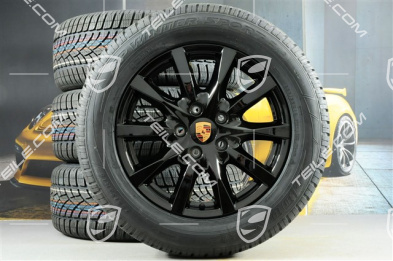 18-inch Cayenne winter wheel set, wheels 8J x 18 ET53 + NEW Dunlop SP Winter Sport 3D tyres 255/55 R18, with TPMS, black high gloss