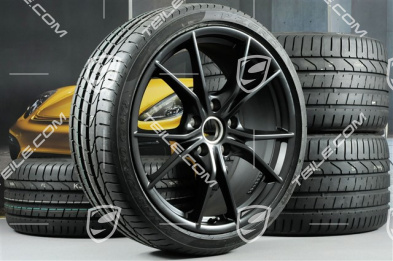 20-inch summer wheels set Carrera S IV, rims 8,5 J x 20 ET49 + 11,5 J x 20 ET56 + Pirelli summer tyres 245/35 ZR20 + 305/30 ZR20, with TPMS, Black satin matt