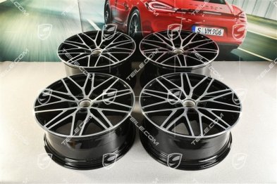 21" Komplet felg Cayenne RS Spyder Design, 11J x 21 ET58 + 9,5J x 21 ET46, czarny wysoki połysk