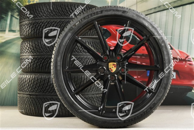 20"+21" koła zimowe Carrera S, komplet, felgi 8,5J x 20 ET53 + 11J x 21 ET66 + opony zimowe Michelin 245/35 R20 + 295/30 R21, czarny wysoki połysk