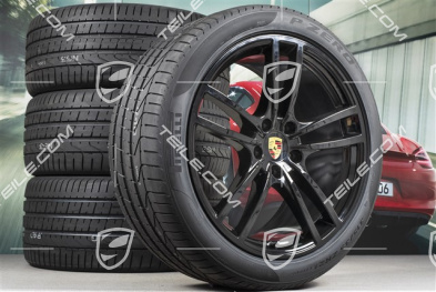 21" koła letnie Cayenne Turbo Design, komplet, felgi 9,5J x 21 ET46 + 11,0J x 21 ET58 + NOWE opony letnie Pirelli P Zero 285/40 R21 + 315/35 R21, z czujnikami ciśnienia, czarny połysk
