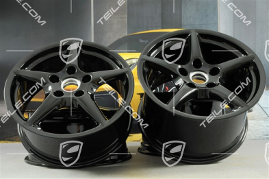 18" Komplet felg Carrera III, 8J x 18 ET57 + 11J x 18 ET51, C4 / C4S, czarny wysoki połysk
