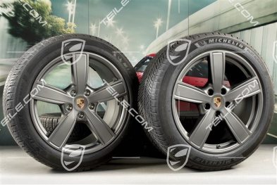 20" koła zimowe Cayenne COUPE Sport Classic, komplet, felgi 9J x 20 ET50 + 10,5J x 20 ET55 + opony zimowe Michelin 275/45 R20 + 305/40 R20, z czujnikami ciśnienia, Platinum satynowy półmat