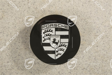 Radzierdeckel, konkav, Wappen Schwarz / Silber, in Schwarz hochglanz