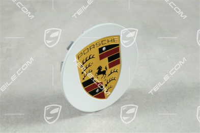 Radzierdeckel, rund, kokav, Porschwappen farbig, Weiss