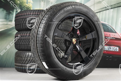 18" "Macan" Winterräder Satz, Felgen 8J x 18 ET21 + 9J x 18 ET21 + NEUE Continental Winterreifen 235/60 ZR 18 + 255/55 ZR 18, mit RDK-Sensor, schwarz hochglanz
