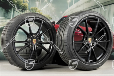 20" Carrera S koła letnie kompl., felgi 8J x 20 ET57 + 10J x 20 ET45 + NOWE opony letnie GoodYear 235/35 ZR20 +265/35 ZR20, czarne mat satyna, z czujnikami ciśnienia
