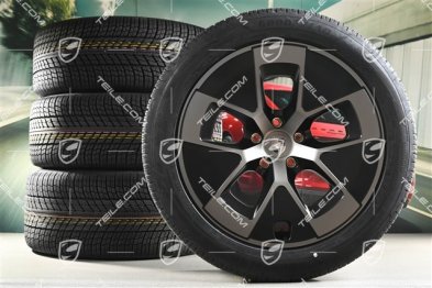 21" koła zimowe Cayenne Turbo Aero, komplet, felgi 9,5J x 21 ET16 + 11J x 21 ET37 + opony zimowe Goodyear Ultragrip Performance 3 SUV 275/45 R21 + 315/40 R21, czarny satynowy półmat + turbonite