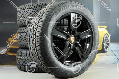 18-inch Cayenne S III winter wheel set, wheels 8J x 18 ET53 + NEW winter tyres Dunlop 255/55 R18 109V XL M+S, without TPMS, black high gloss