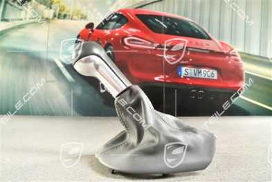 Gałka zmiany biegów, szara skóra / aluminium, 6 biegów manual