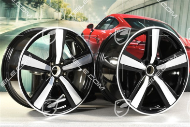 22" Komplet felg Cayenne Coupe Exclusive Design Sport, 10J x 22 ET48 +11,5J x 22 ET52, czarny wysoki połysk