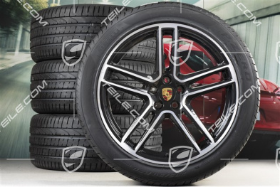 20" Turbo Sommerräder Satz, Felgen 9J x 20 ET26 + 10J x 20 ET19 + NEUE Sommerreifen 265/45 R20 + 295/40 R20, mit RDK-Sensoren, in Tiefschwarz-Metallic