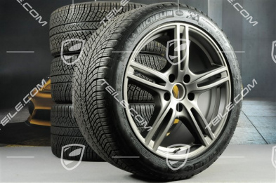 20" Koła zimowe "Panamera Turbo", felgi 9,5 J x 20 ET71 + 10,5 J x 20 ET71 + NOWE opony zimowe Michelin Pilot Alpin 4 275/40 R20 + 315/35 R20, Platinum półmat satyna
