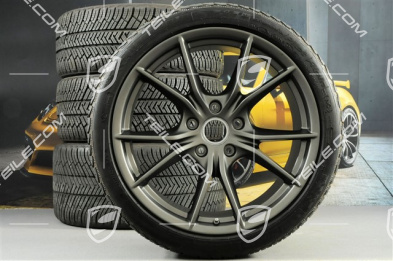 20-inch winter wheels set Carrera S (IV), rims 8,5J x 20 ET49 + 11J x 20 ET56 + NEW Michelin Pilot Alpin PA4 N1 winter tyres 245/35 R20 + 295/30 R20, in platinum