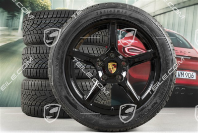 18" Boxster winter wheel set, 8J x 18 ET57 + 9J x 18 ET47 + NEW winter tyres Dunlop 235/45 R18 + 265/45 R18, black high gloss, without TPM